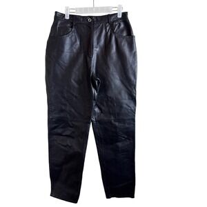 Tower Hill Collection Black Leather High Rise Straight‎ Let Pants Women Size 10